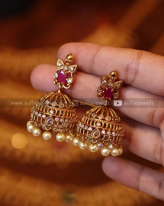 Stone Jhumka with Pearl drops