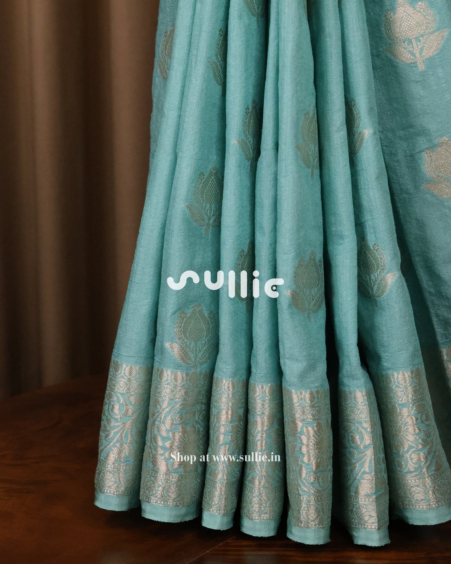 Banarasi Tussar Silk Saree in Aqua Splash / Blue-Green