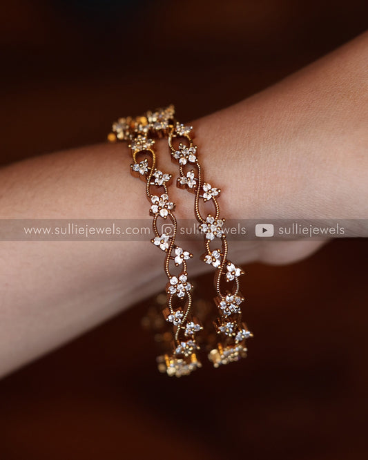 Floral Diamond Bangle - Set of 2