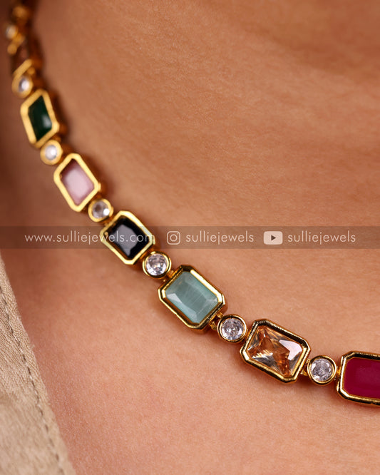Gold Finish Stone Necklace Set