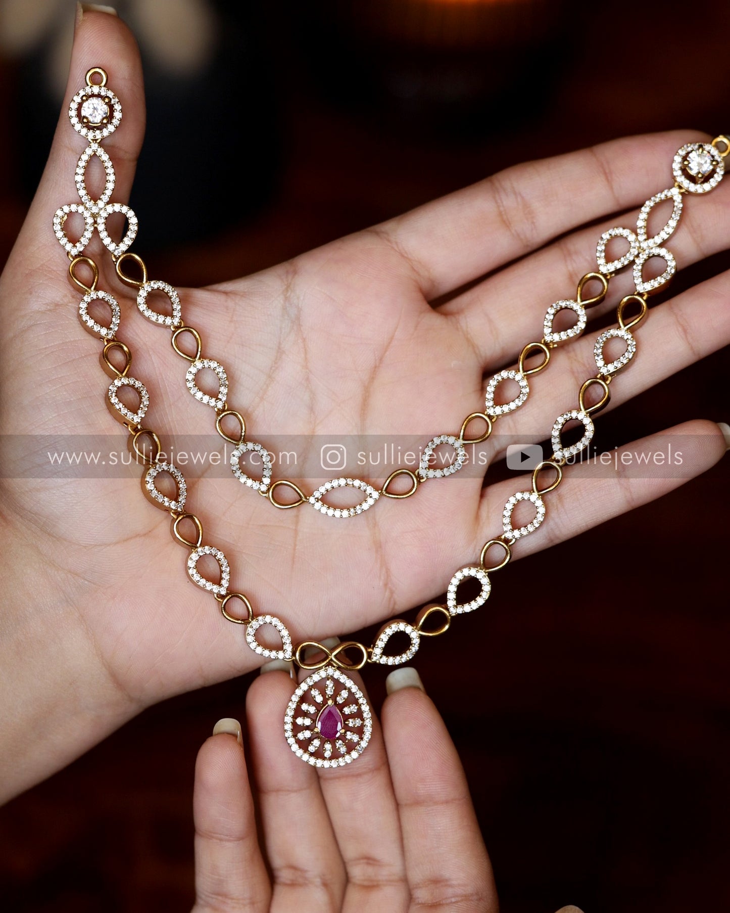Double Layer AD Necklace with Earrings