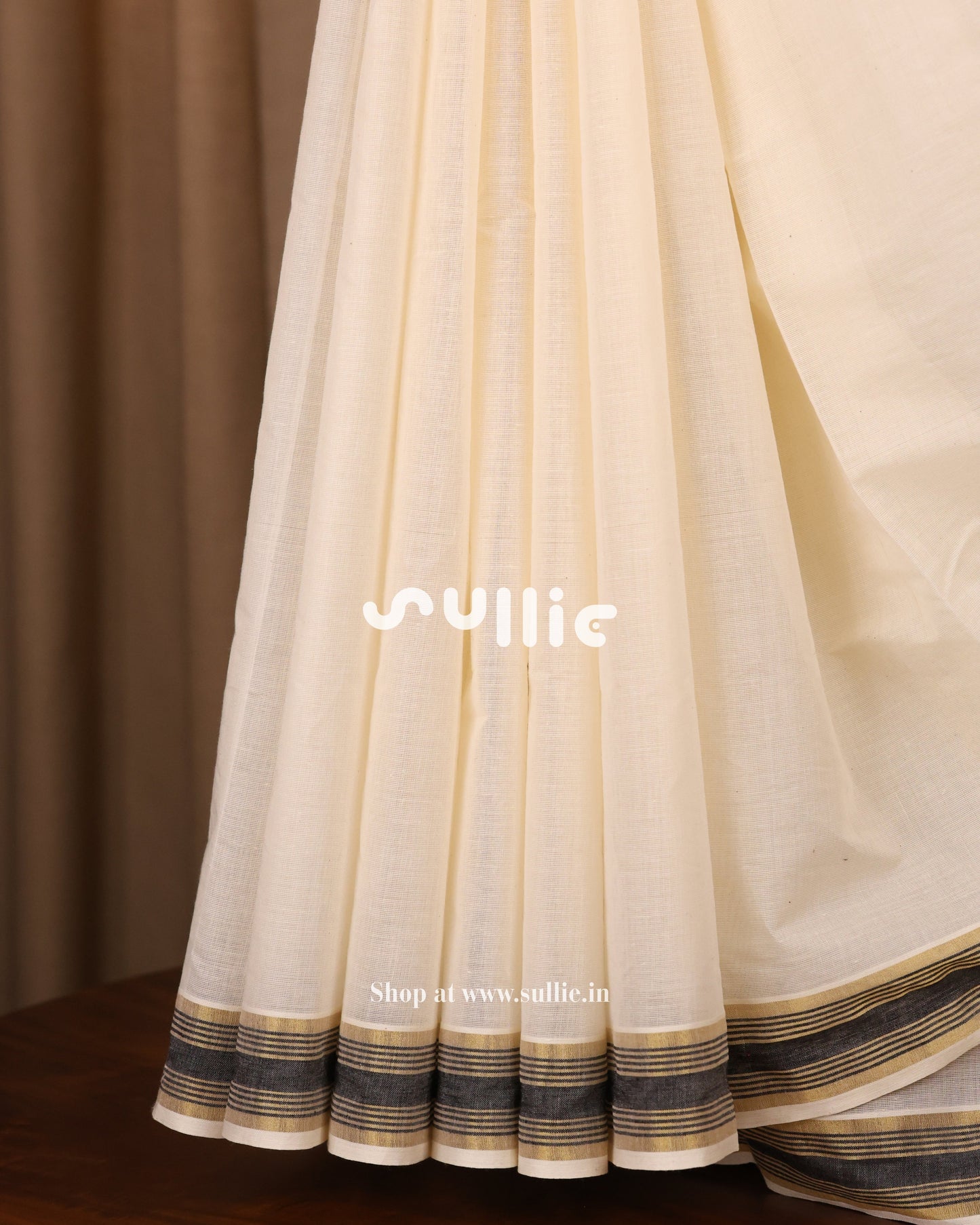 Kerala Kasavu Cotton Saree with Contrast Border | Onam Saree | Black - Pink - Blue