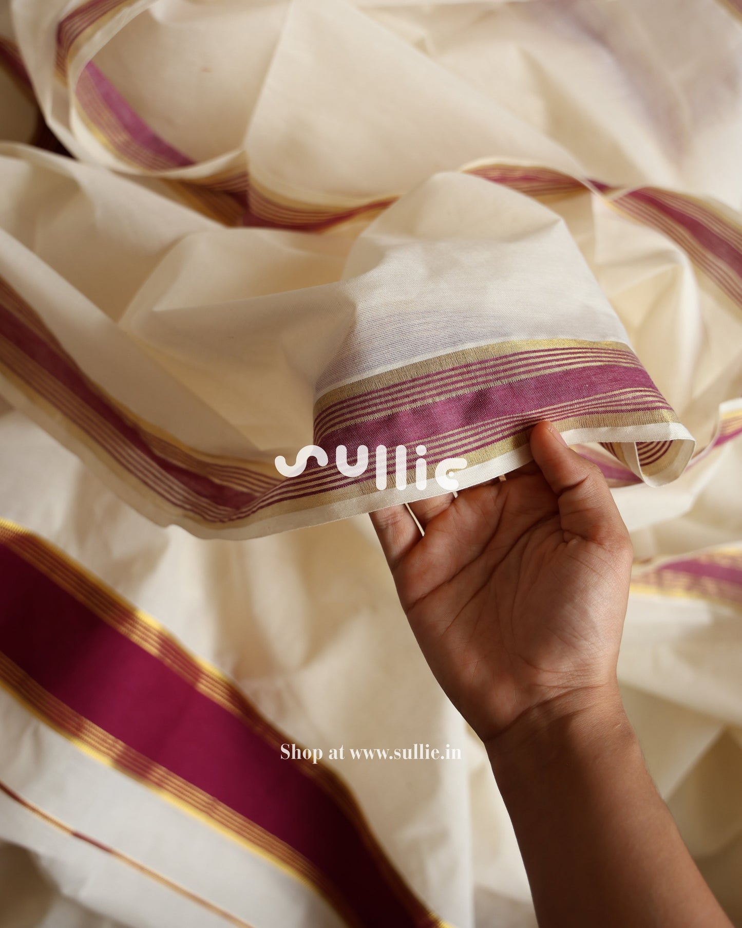 Kerala Kasavu Cotton Saree with Contrast Border | Onam Saree | Black - Pink - Blue