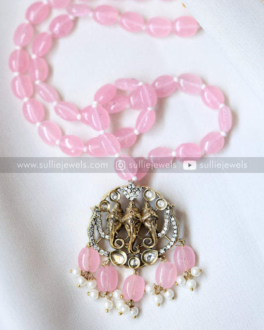 Tri-Mukha Ganapathy Bead Pendant with earring