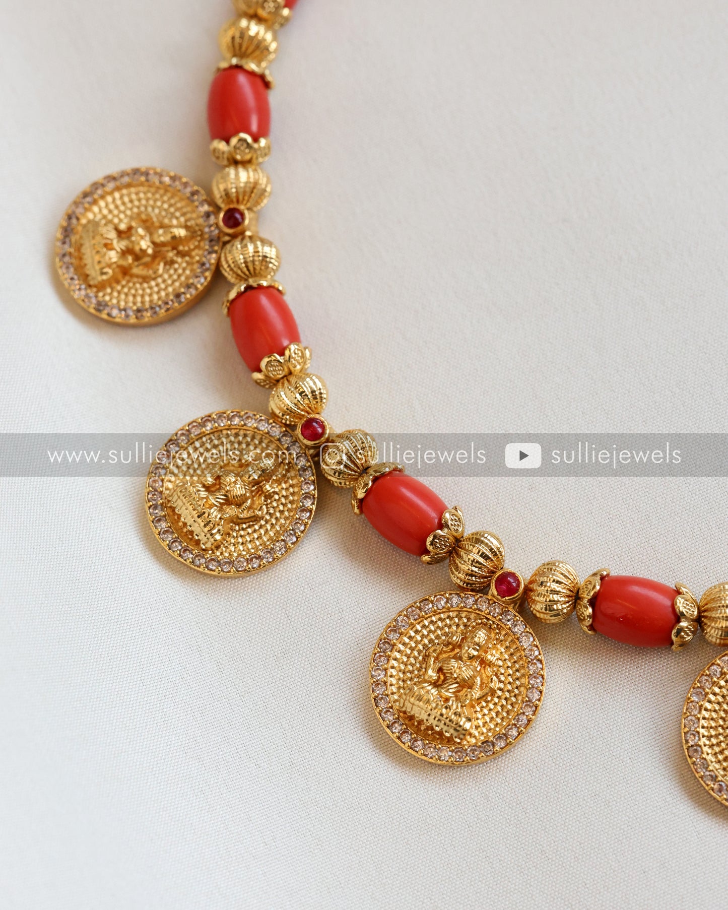 Coral Stone Premium Lakshmi Coin Necklace
