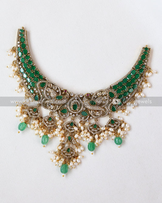 Designer Peacock Stone Necklace with Jhumka
