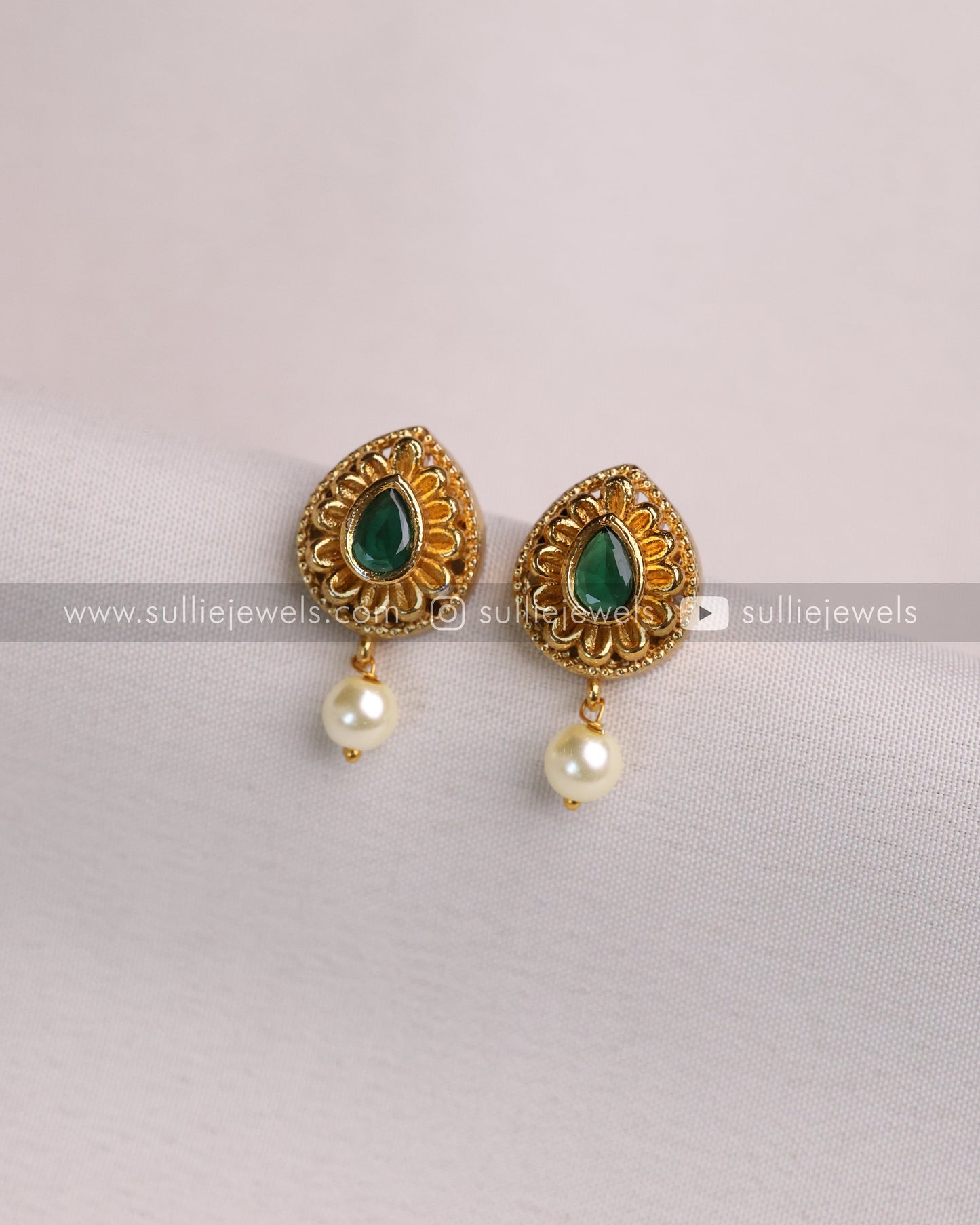 Green Stone Gold Minimal Long Chain with Stud