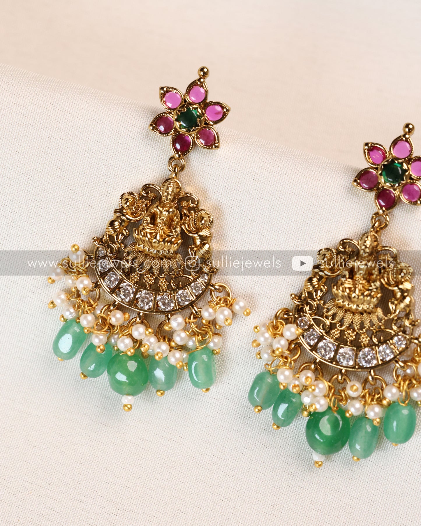 Goddess Designer Mint Beads Necklace with Earring
