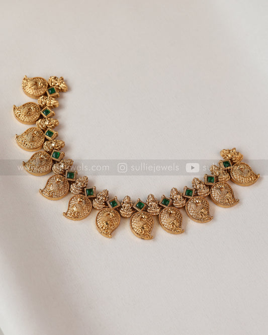 Green Stone Flower & Mango Layered Combo with Earrings