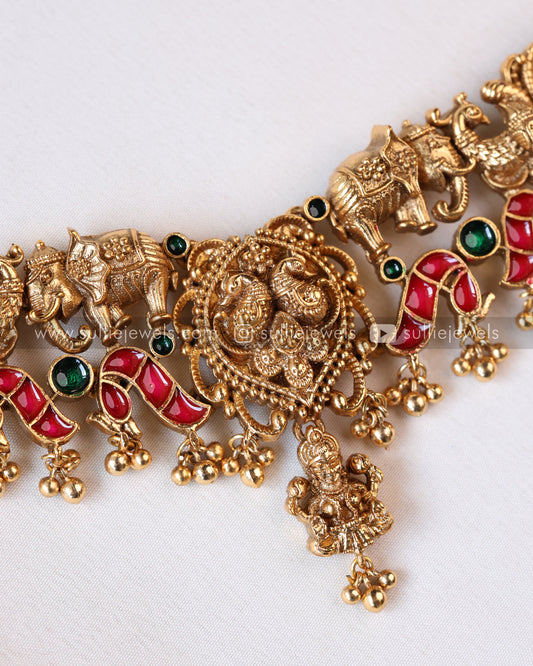Sullie Basic - Detailed Elephant Peacock Choker with Earring