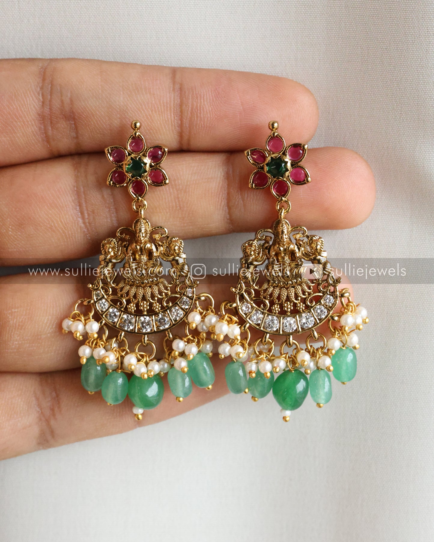Goddess Designer Mint Beads Necklace with Earring