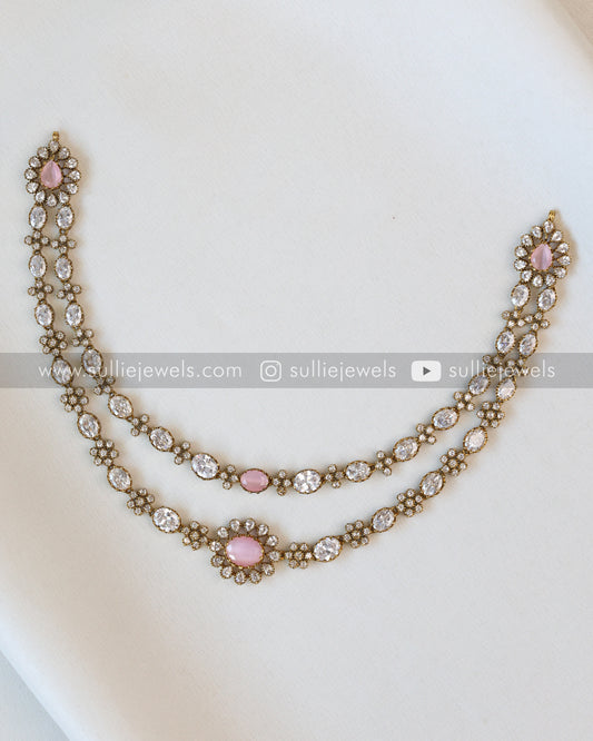 Floral Pink Two layered Victorian Necklace with Studs