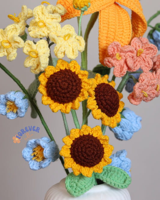 Sunshine Whimsy - Crochet Flowers in a ceramic vase