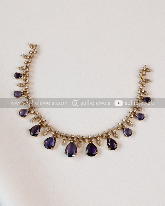 Raindrop Premium Stone Necklace with Earring - Violet