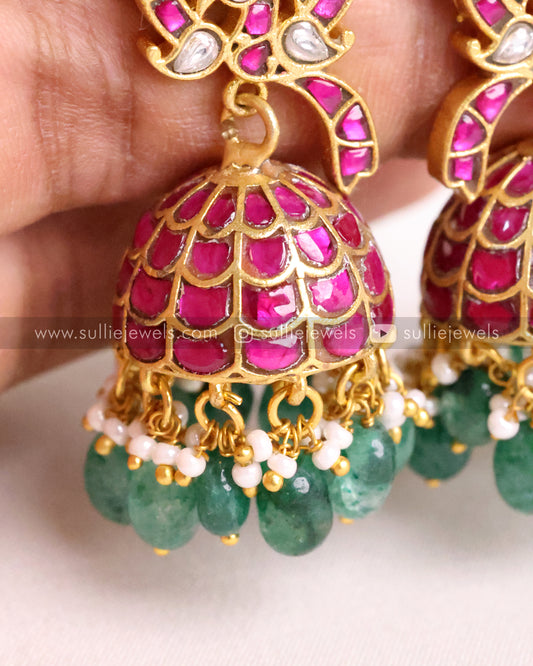 Premium Real Jadau Kemp Peacock Earring