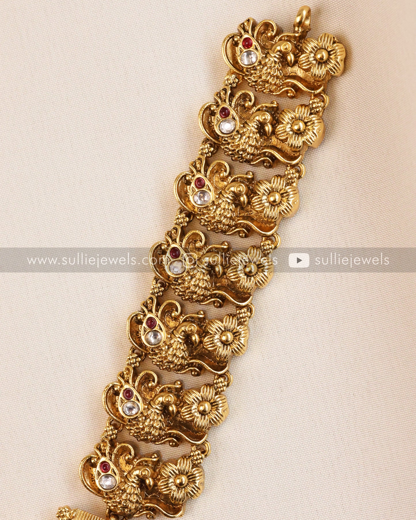 No Idol Premium Antique Peacock Long Chain/Haaram with Jhumka - Mint Beads