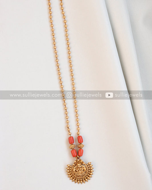 Lakshmi Pendant with Coral Chain and Stud