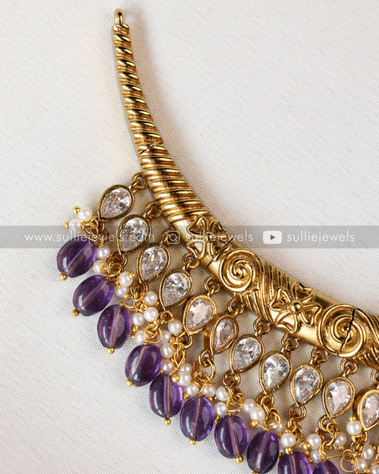 Premium Designer Violet Stone Hasli with Jhumka