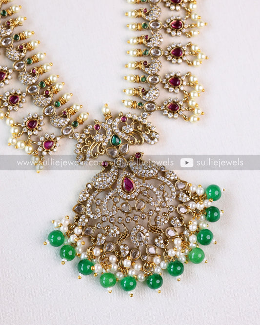 Premium AD Peacock Long Chain with Jhumkas