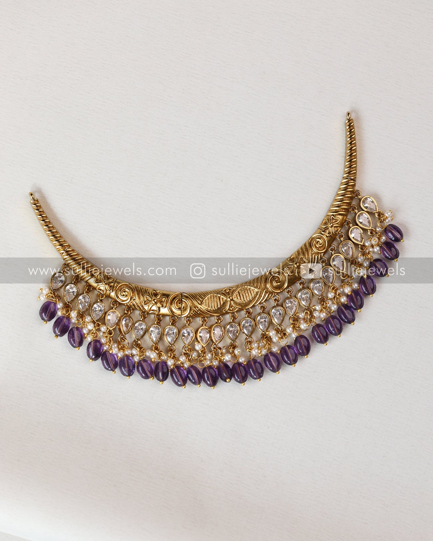 Premium Designer Violet Stone Hasli with Jhumka