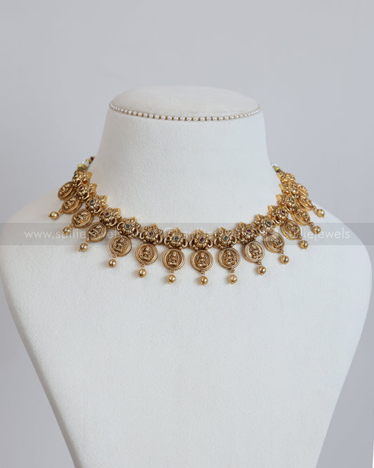 3908 - Floral Lakshmi Coin Necklace with Earring