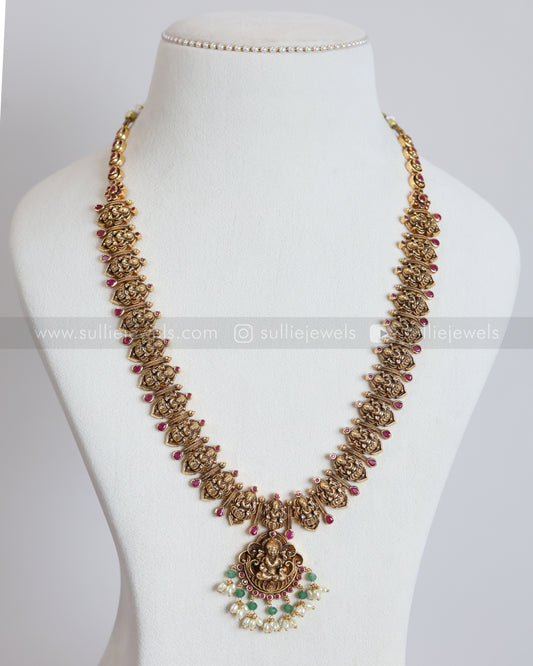7207 - Goddess Ruby Gold Mint Beads Long chain with Earring