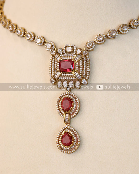Ruby Pendant Necklace with Earring