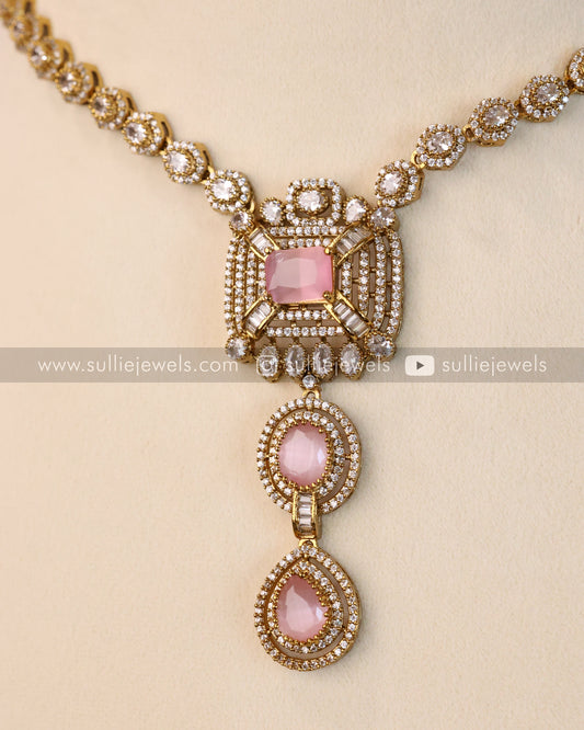 Pastel Pink Pendant Necklace with Earring
