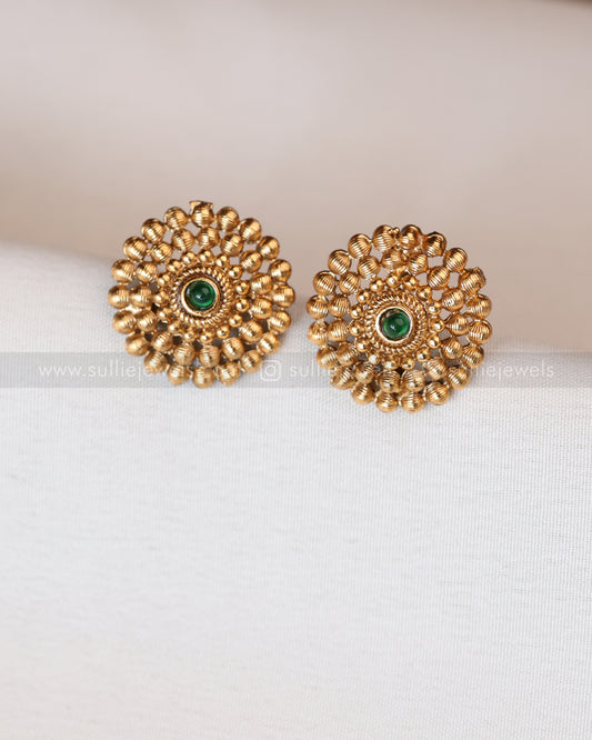 Sullie Basic - Green Stone Floral Necklace with Stud