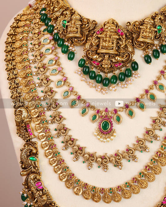 Lakshmi Bridal Combo Set - Green Beads ( 9 piece )