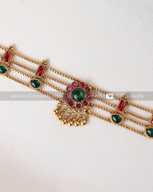Sullie Basic - 4 Layer Ruby Green Palakka Choker with Stud