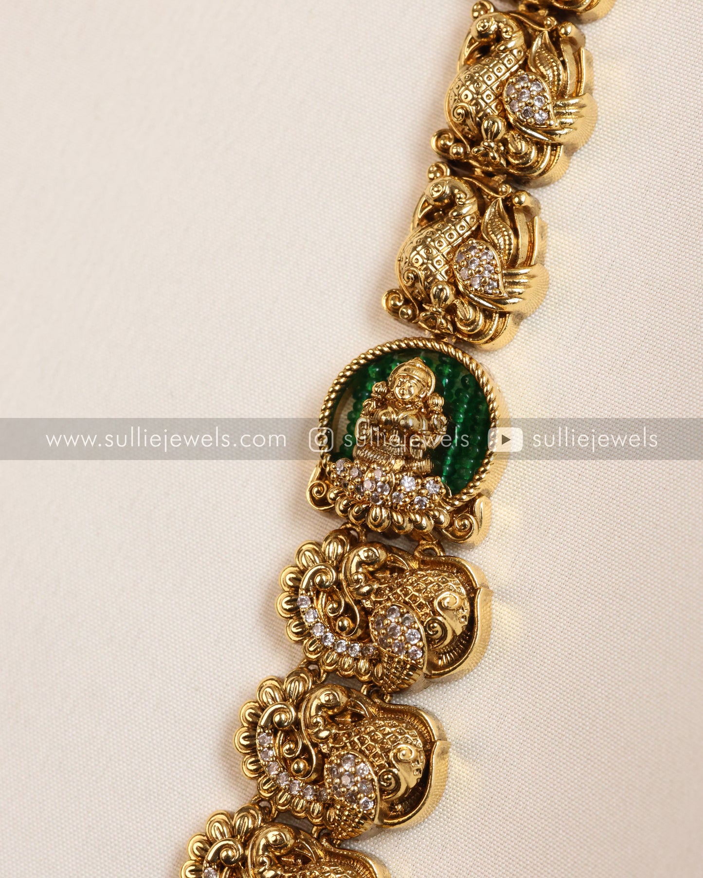 Goddess Premium Designer Long Chain/Haaram with Earring - Green Beads