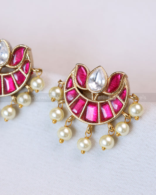 E1218 - Premium Jadau Lotus Kemp Stud - Ruby & White