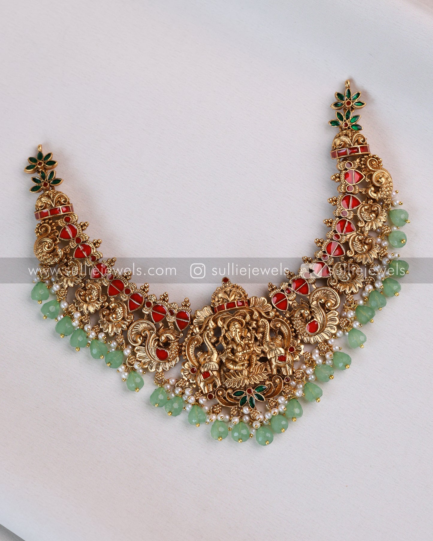 Sullie Basic - Ganesh Mint Beads Necklace with Earring