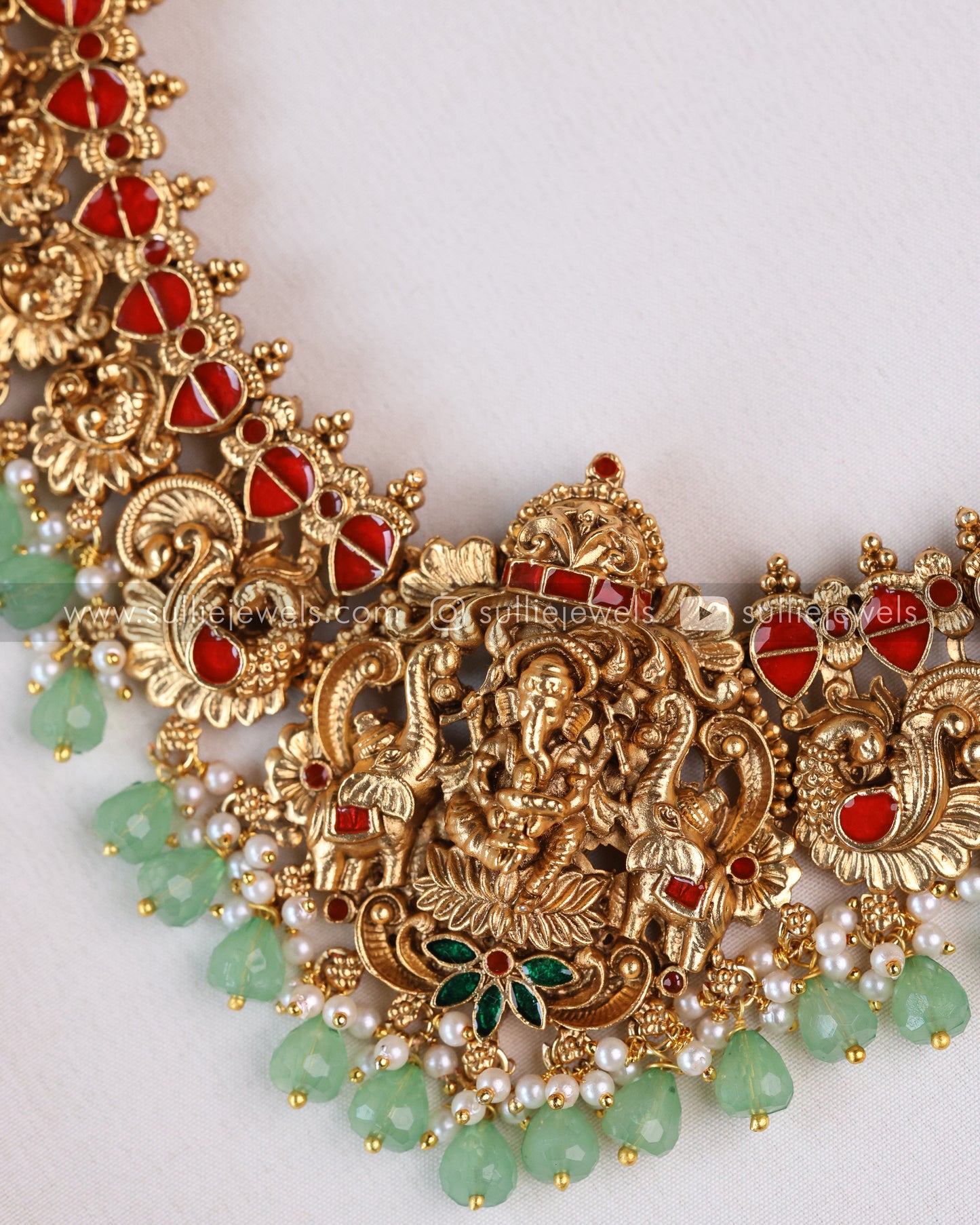 Sullie Basic - Ganesh Mint Beads Necklace with Earring