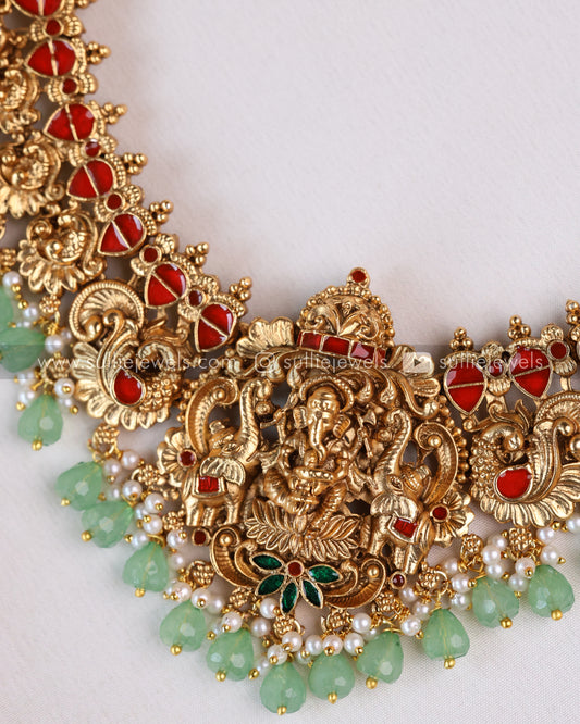Sullie Basic - Ganesh Mint Beads Necklace with Earring