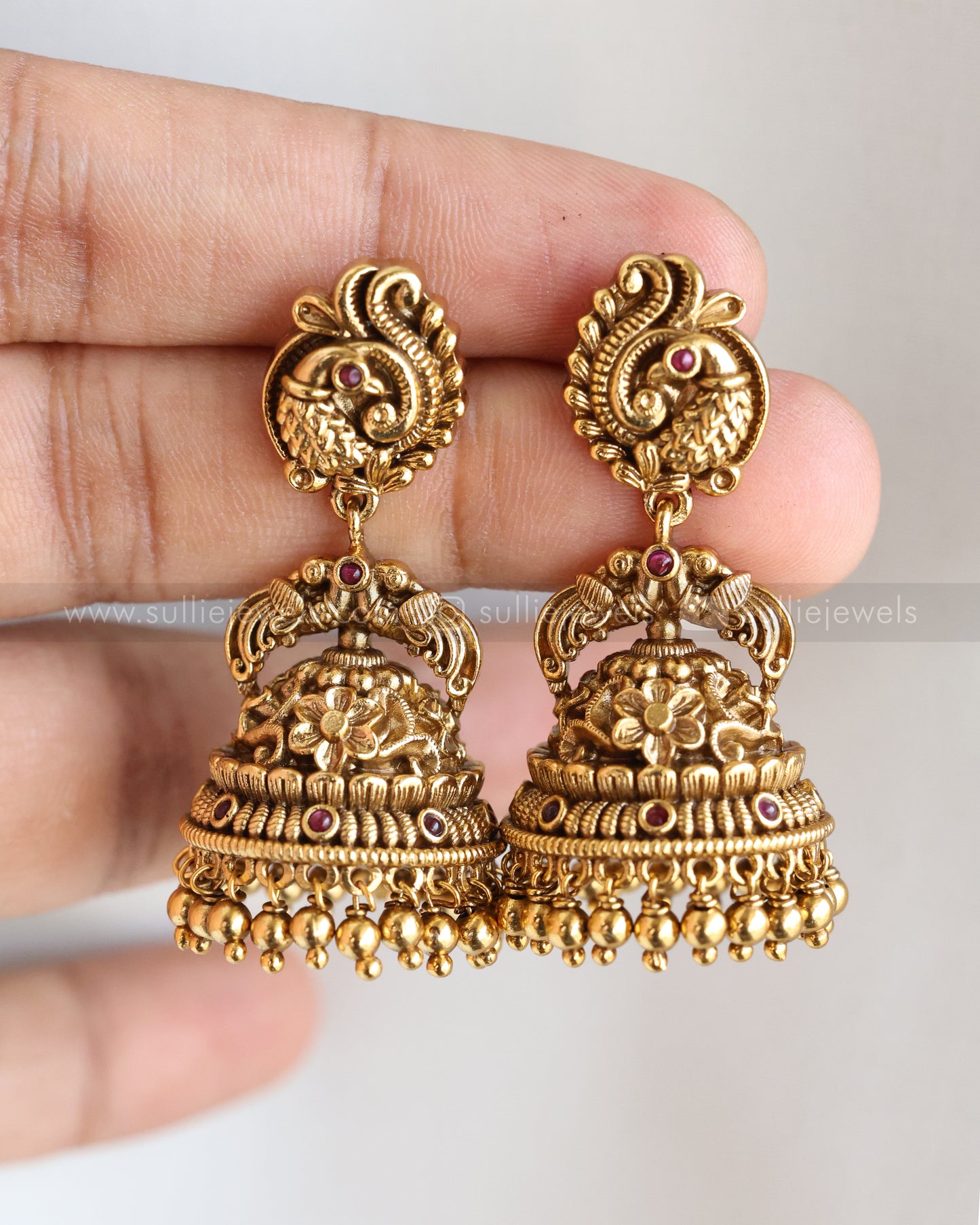 E1199 - Premium Antique Gold Peacock Jhumka