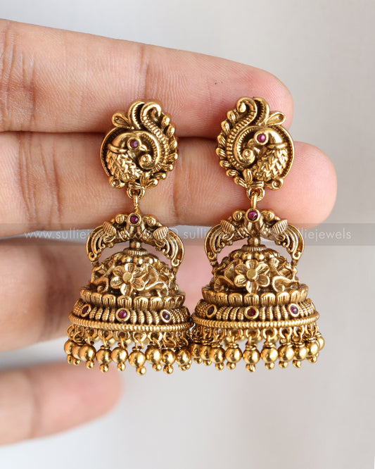 E1199 - Premium Antique Gold Peacock Jhumka