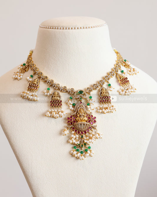 Lakshmi Guttapusalu Hanging AD Necklace with Earring