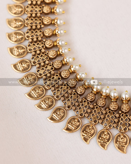Sullie Basic - Antique Gold Mango & Pearl Necklace with Stud