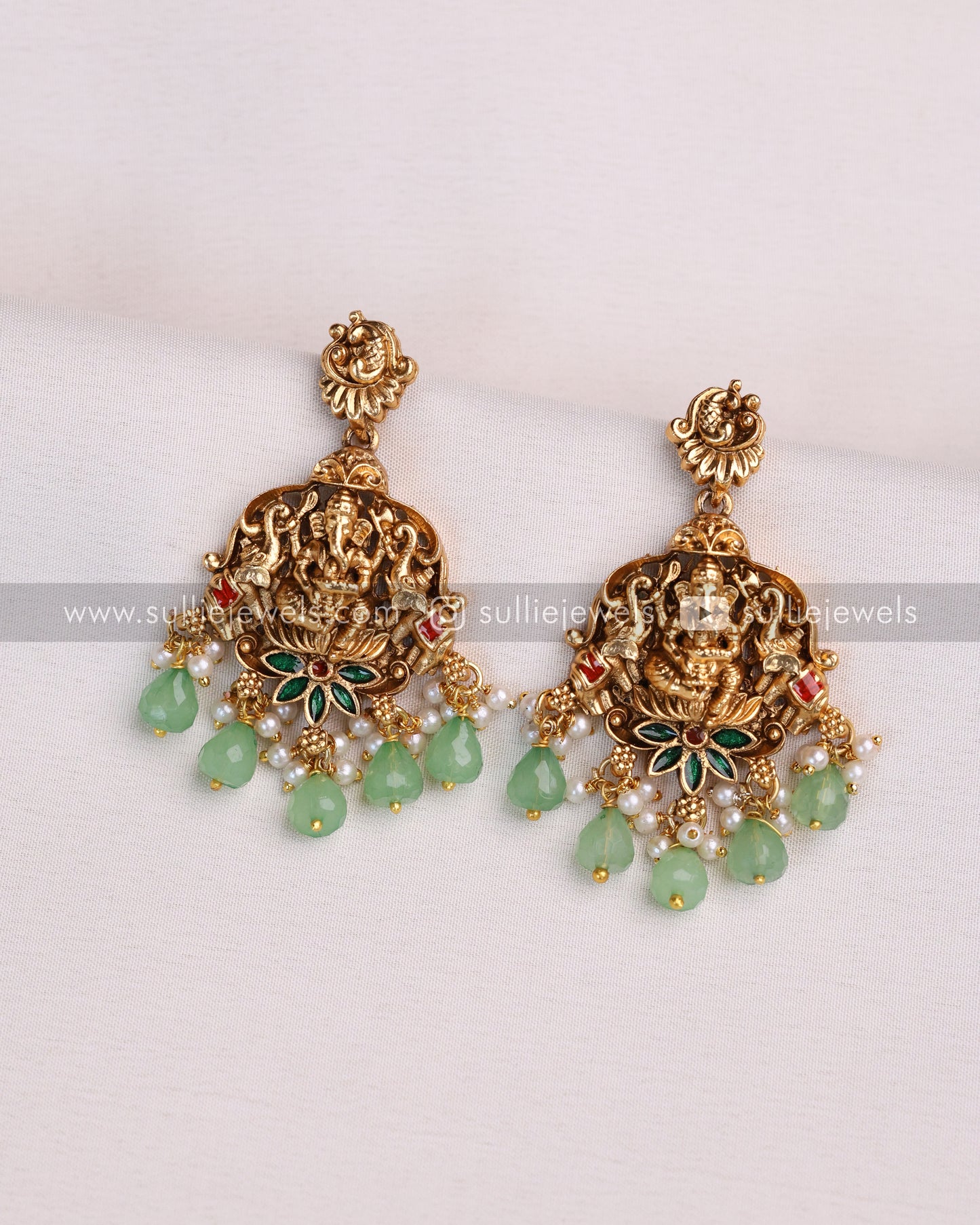 Sullie Basic - Ganesh Mint Beads Necklace with Earring