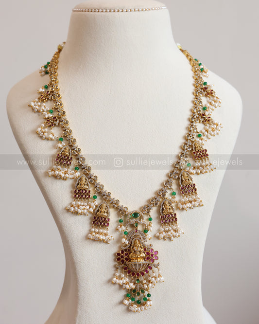 Lakshmi Guttapusalu Hanging AD Long Chain / Haram with Earring