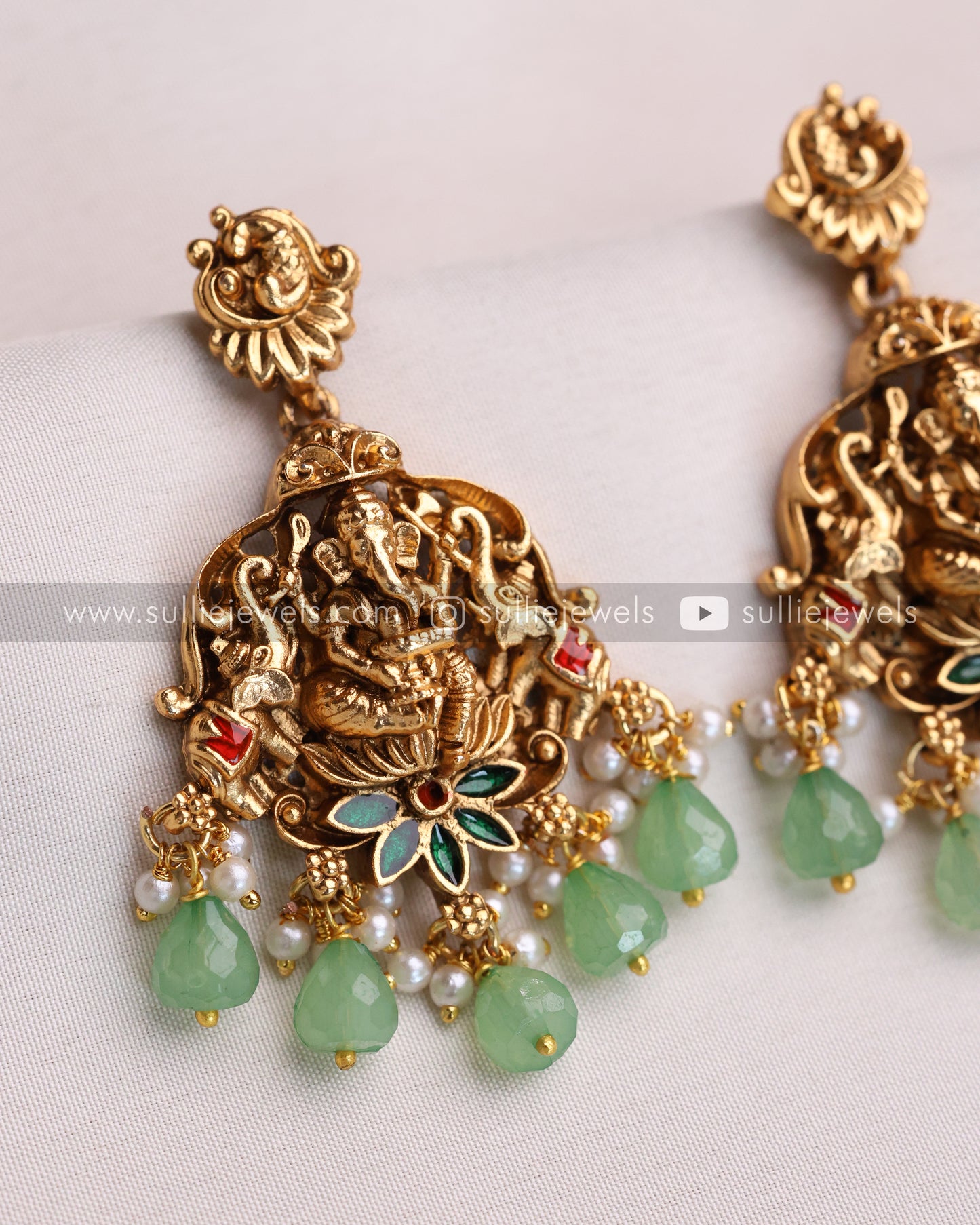 Sullie Basic - Ganesh Mint Beads Necklace with Earring