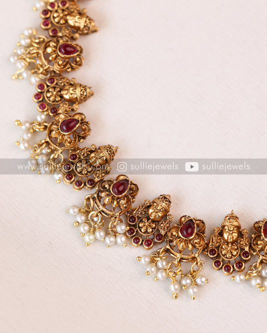 Sullie Basic - Venkateshwara Ruby Pearl Necklace with Stud