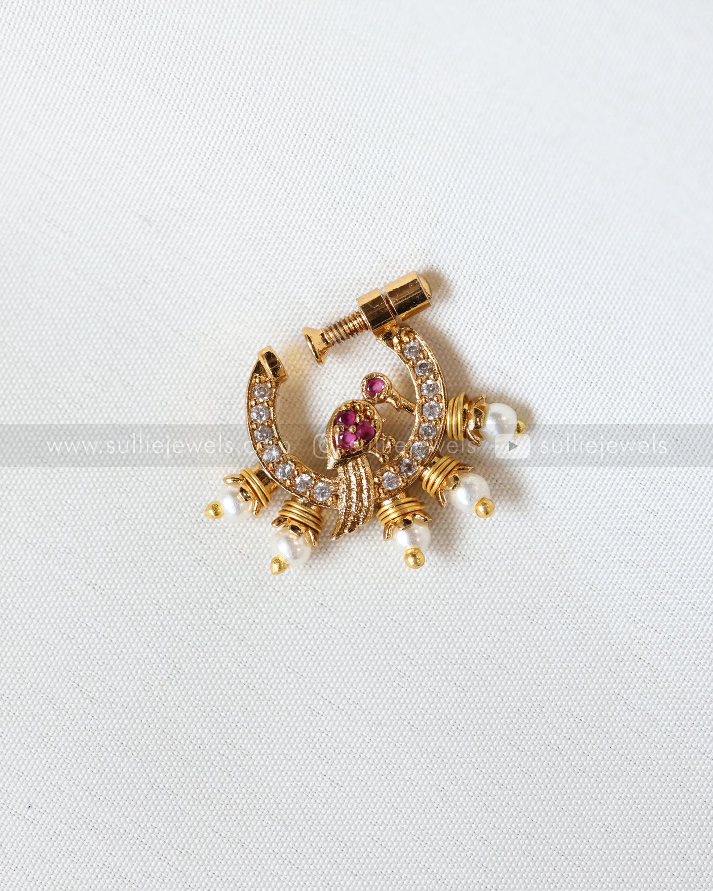 Nose Screw Pin - No Piercing Required - Peacock Pearl