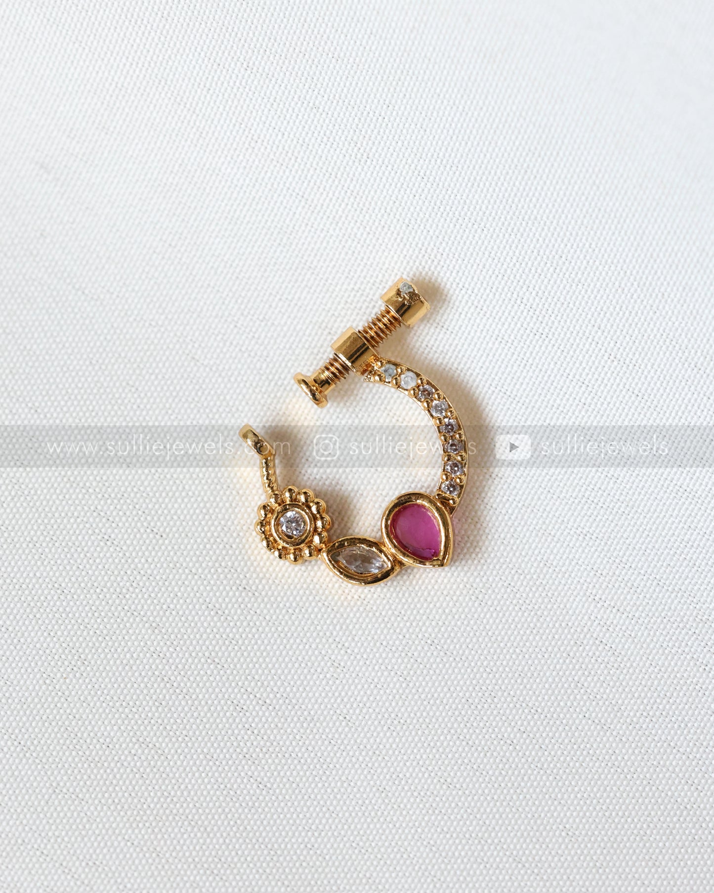 Nose Screw Pin - No Piercing Required - Stone Flower