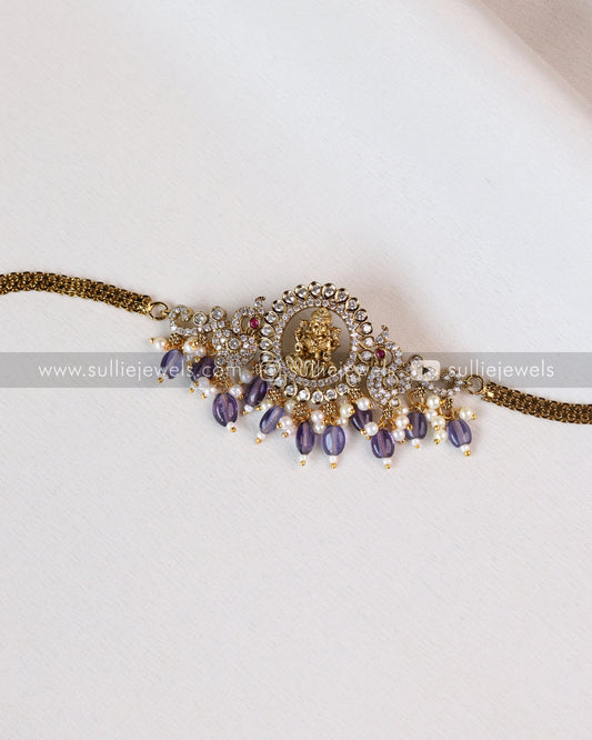 Victorian Lakshmi Violet Beads Choker with Earrings