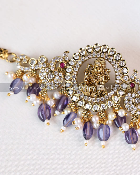 Victorian Lakshmi Violet Beads Choker with Earrings