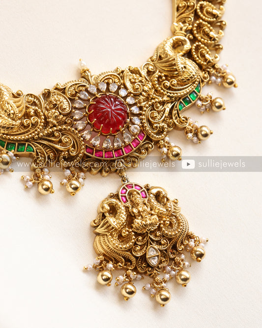 Lakshmi Designer Ruby Long Chain / Haaram with Earring
