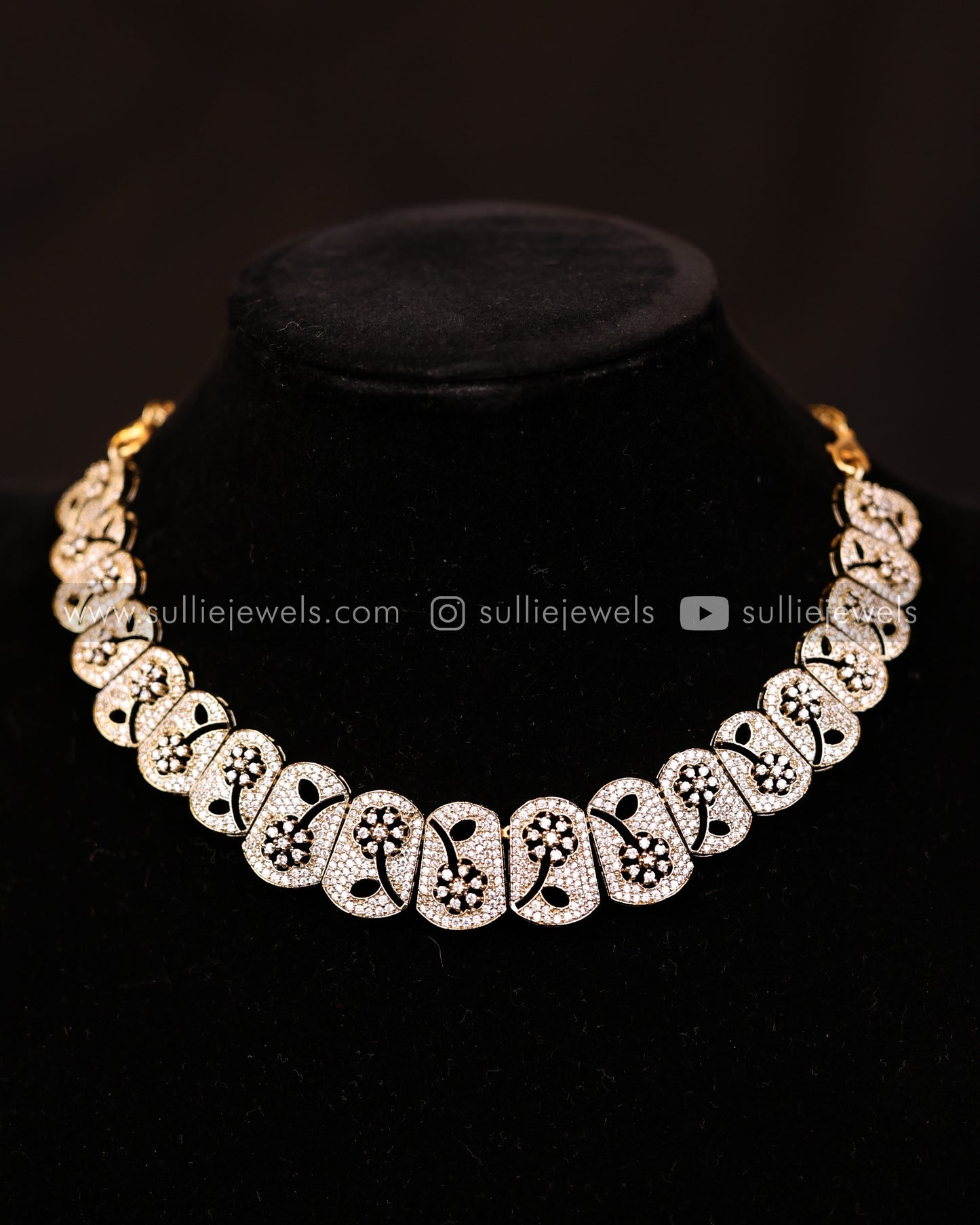 Intricate Floral AD Necklace Set - 4 colours